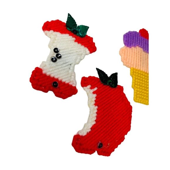 Handmade Vintage 1980s Plastic Cross Stitch Magnets Apple Ice Cream Cone Lot of - Picture 3 of 7